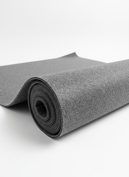 Professionelles Produktbild des anthrazitfarbenen Filzmaterials mit EVA-Beschichtung